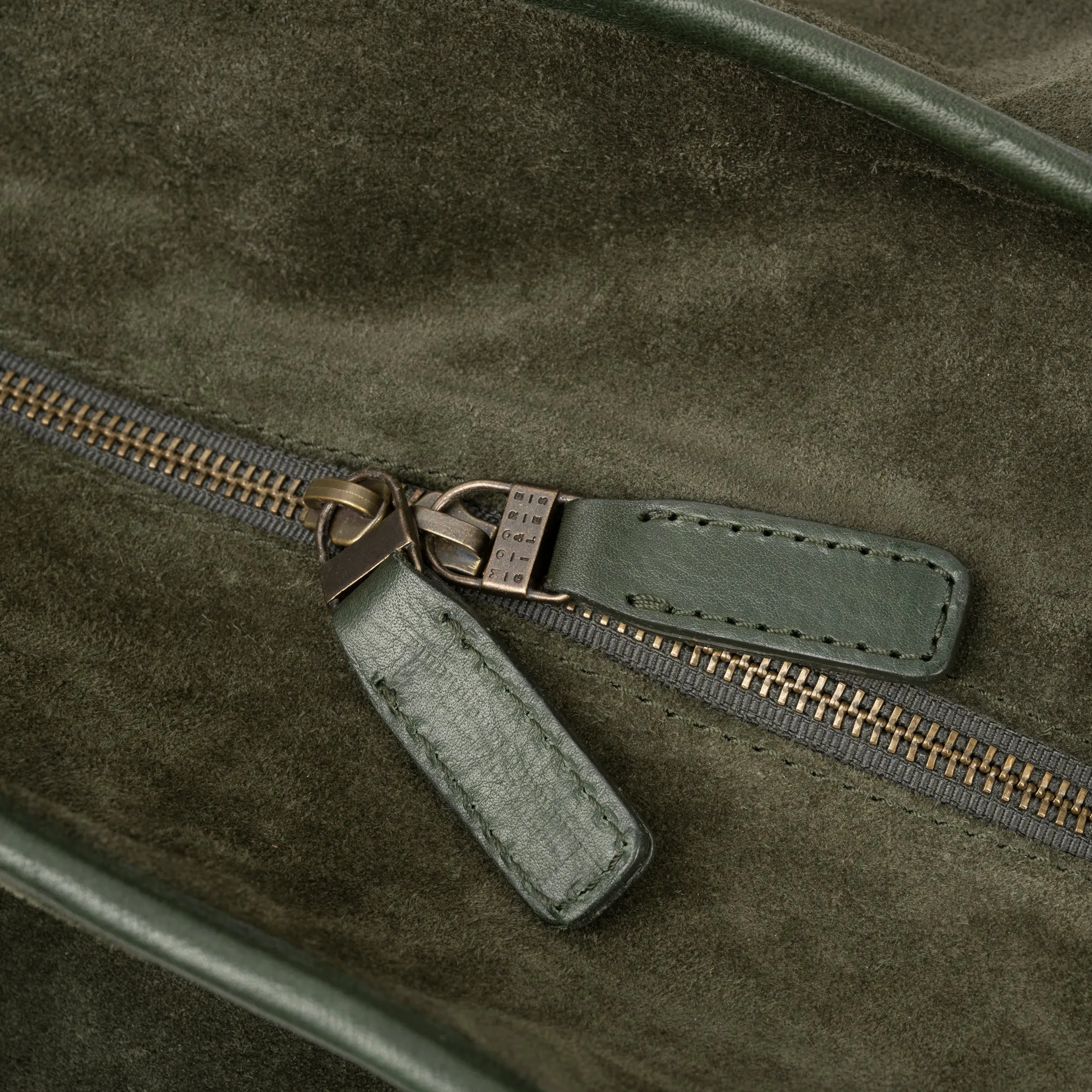 Alex Suede and Leather Travel Bag in Valencia Fern & Nebraska Forest Green by Moore & Giles