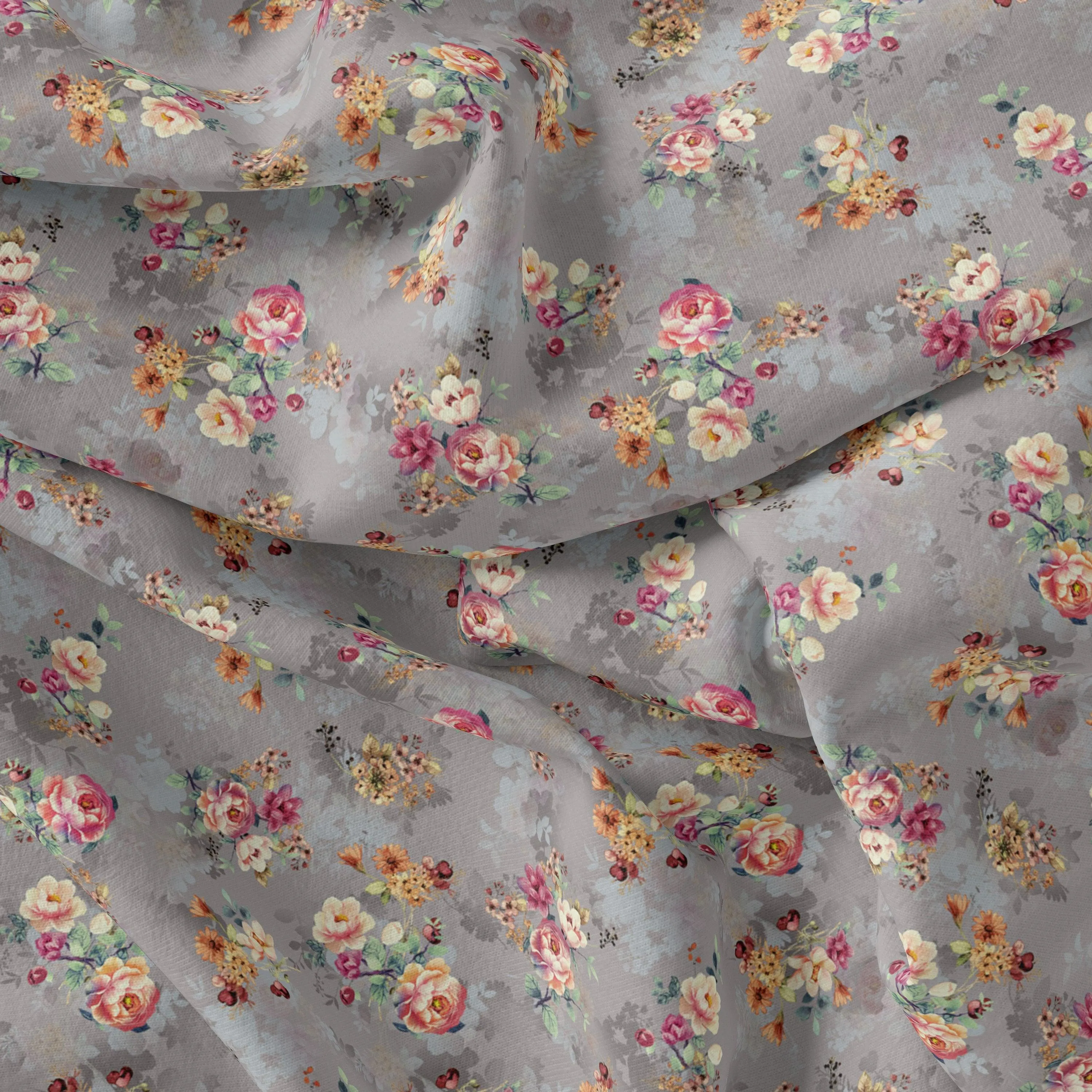 Beautiful Gradient Poppy And Orchid Flower Digital Printed Fabric - Weightless