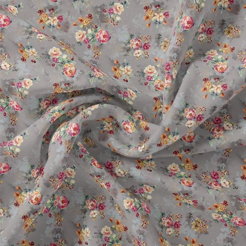 Beautiful Gradient Poppy And Orchid Flower Digital Printed Fabric - Weightless