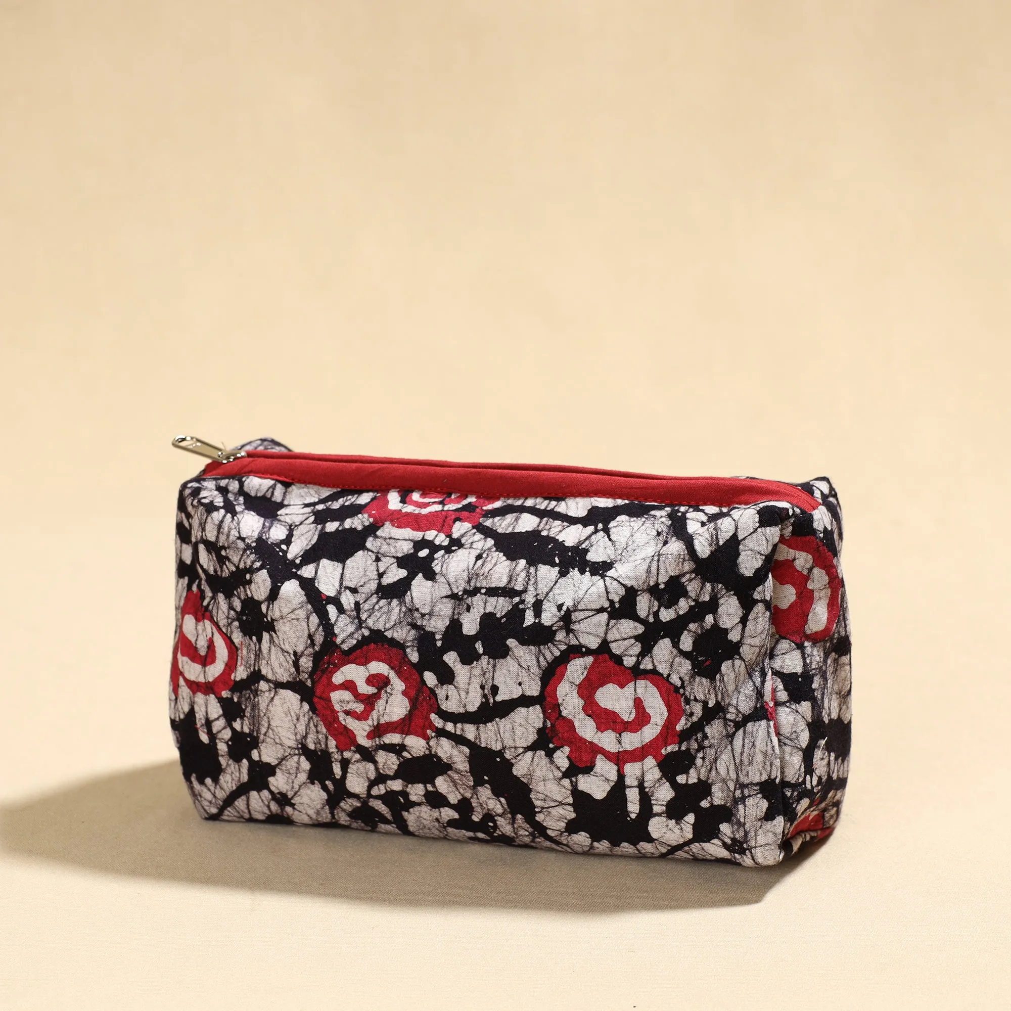 Black - Hand Batik Printed Cotton Toiletry Pouch 05