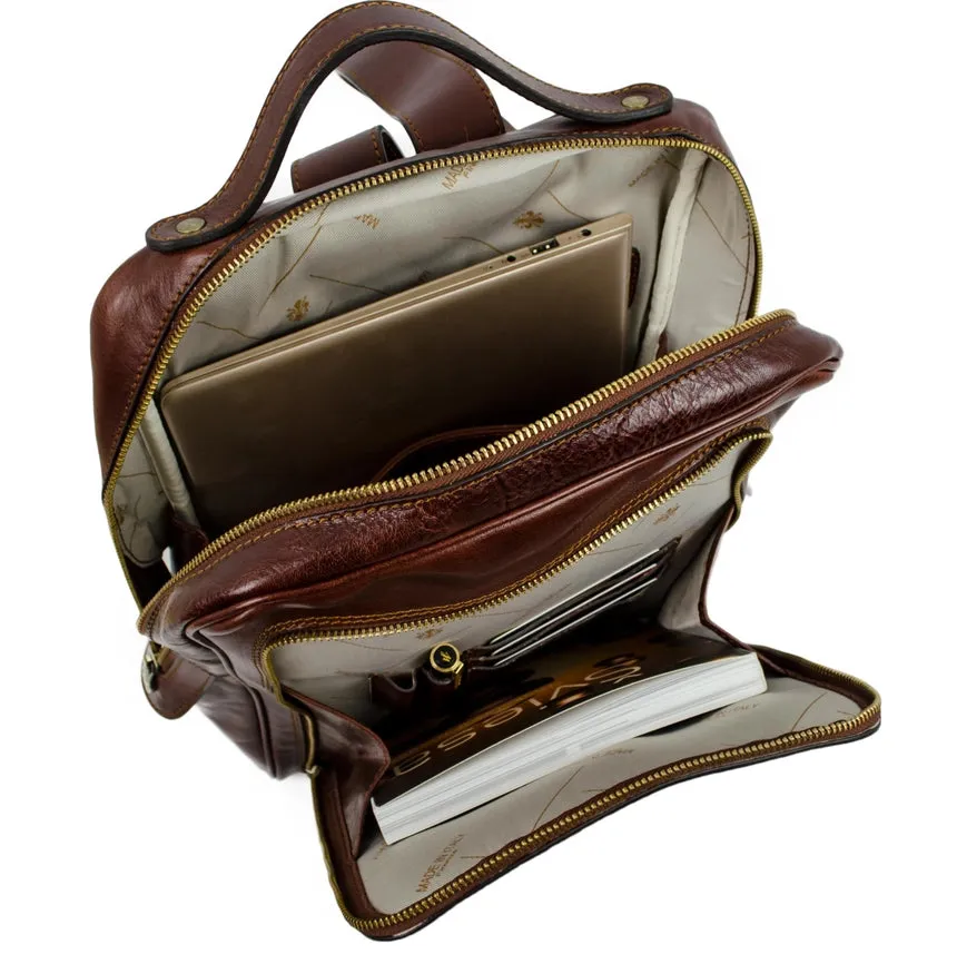 Brown Mens Leather Backpack - the Sun Also Rises  Brown
