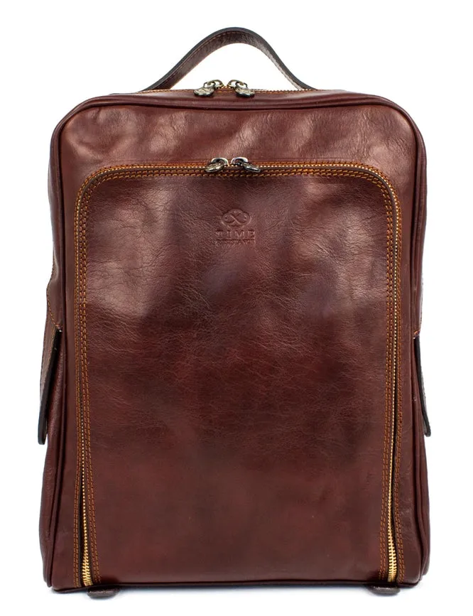 Brown Mens Leather Backpack - the Sun Also Rises  Brown
