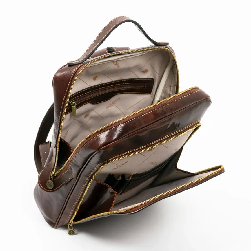 Brown Mens Leather Backpack - the Sun Also Rises  Brown