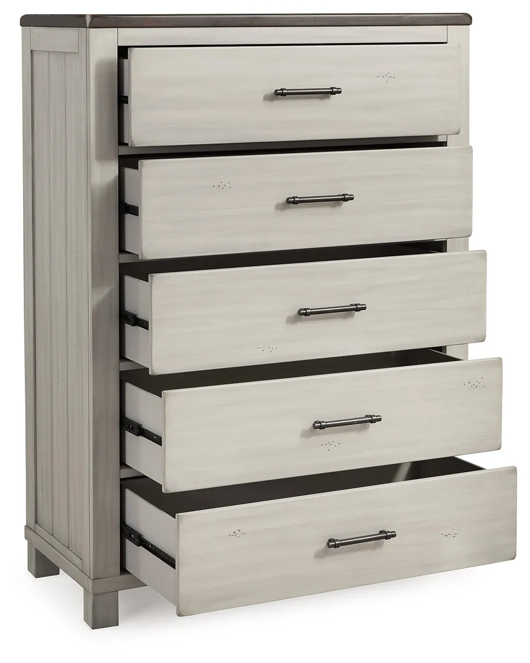 Darborn California King Panel Bed with Mirrored Dresser, Chest and 2 Nightstands in Gray/Brown