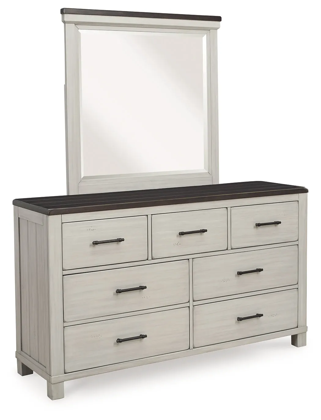 Darborn California King Panel Bed with Mirrored Dresser, Chest and 2 Nightstands in Gray/Brown
