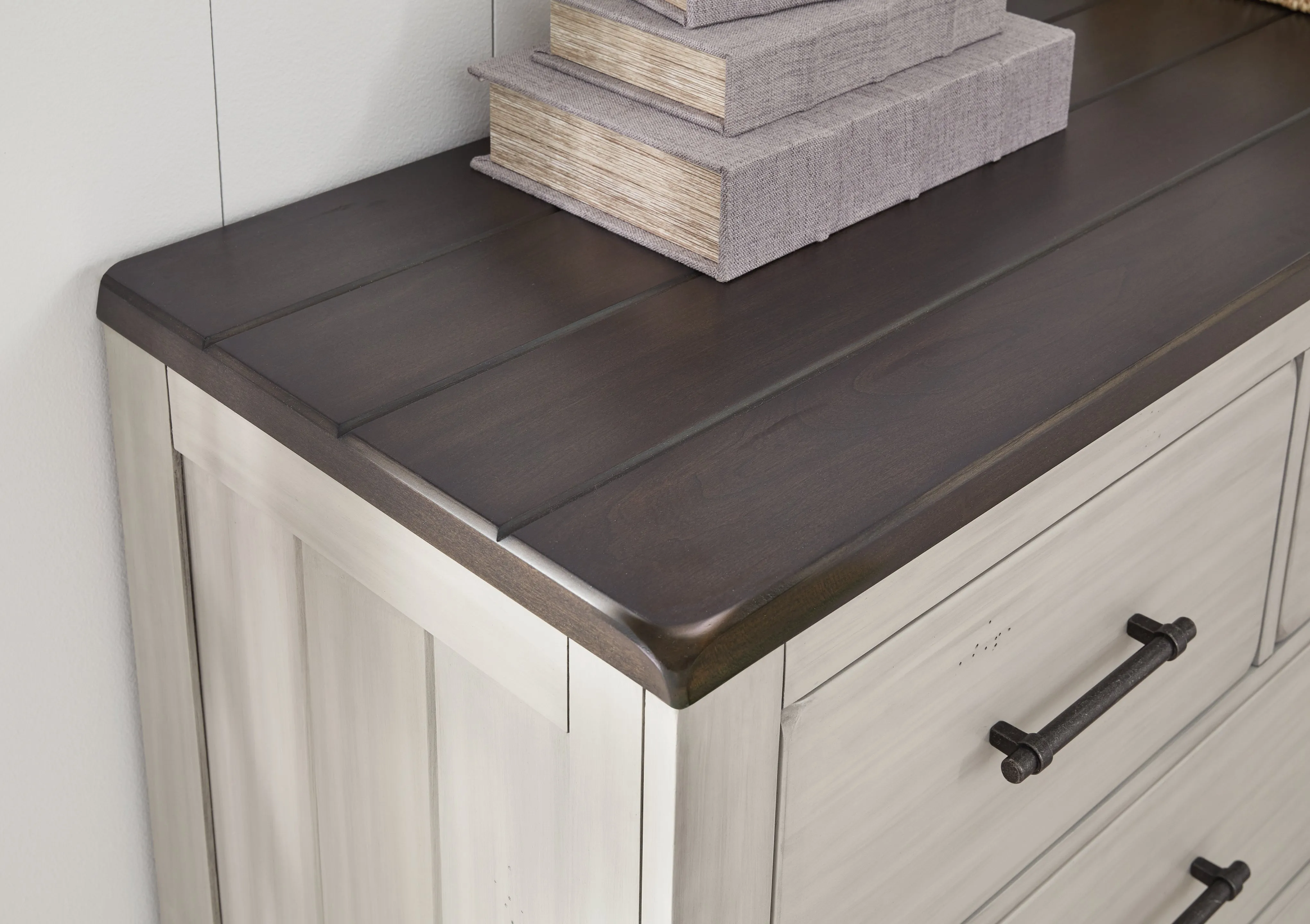 Darborn California King Panel Bed with Mirrored Dresser, Chest and 2 Nightstands in Gray/Brown
