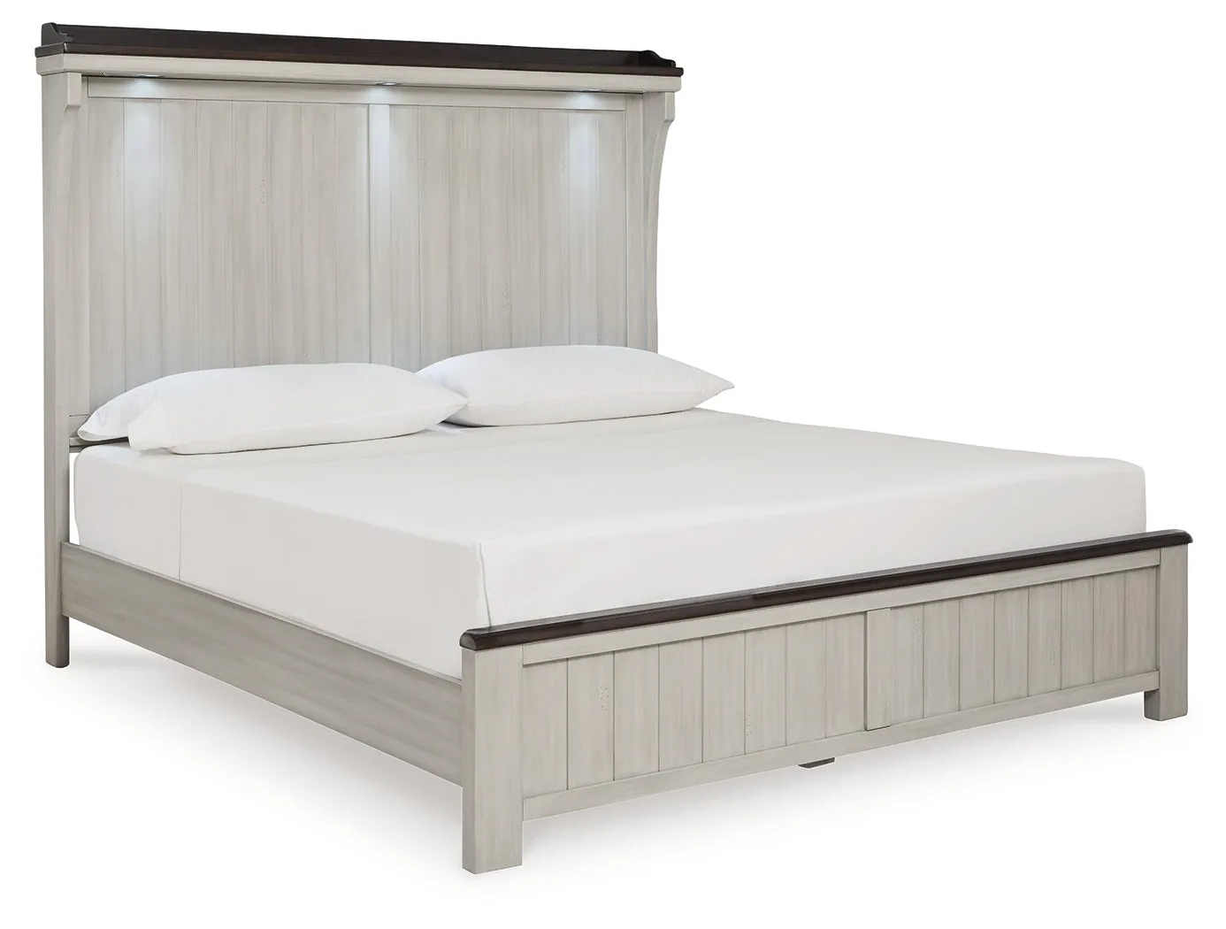 Darborn California King Panel Bed with Mirrored Dresser, Chest and 2 Nightstands in Gray/Brown