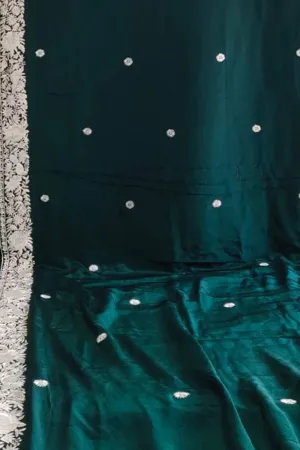 Exquisite Green Hand Embroidered Parsi Gara Pure Crepe Saree