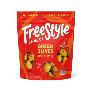 Freestyle Snacks Green Olives Hot & Spicy - 6 bags x 4oz