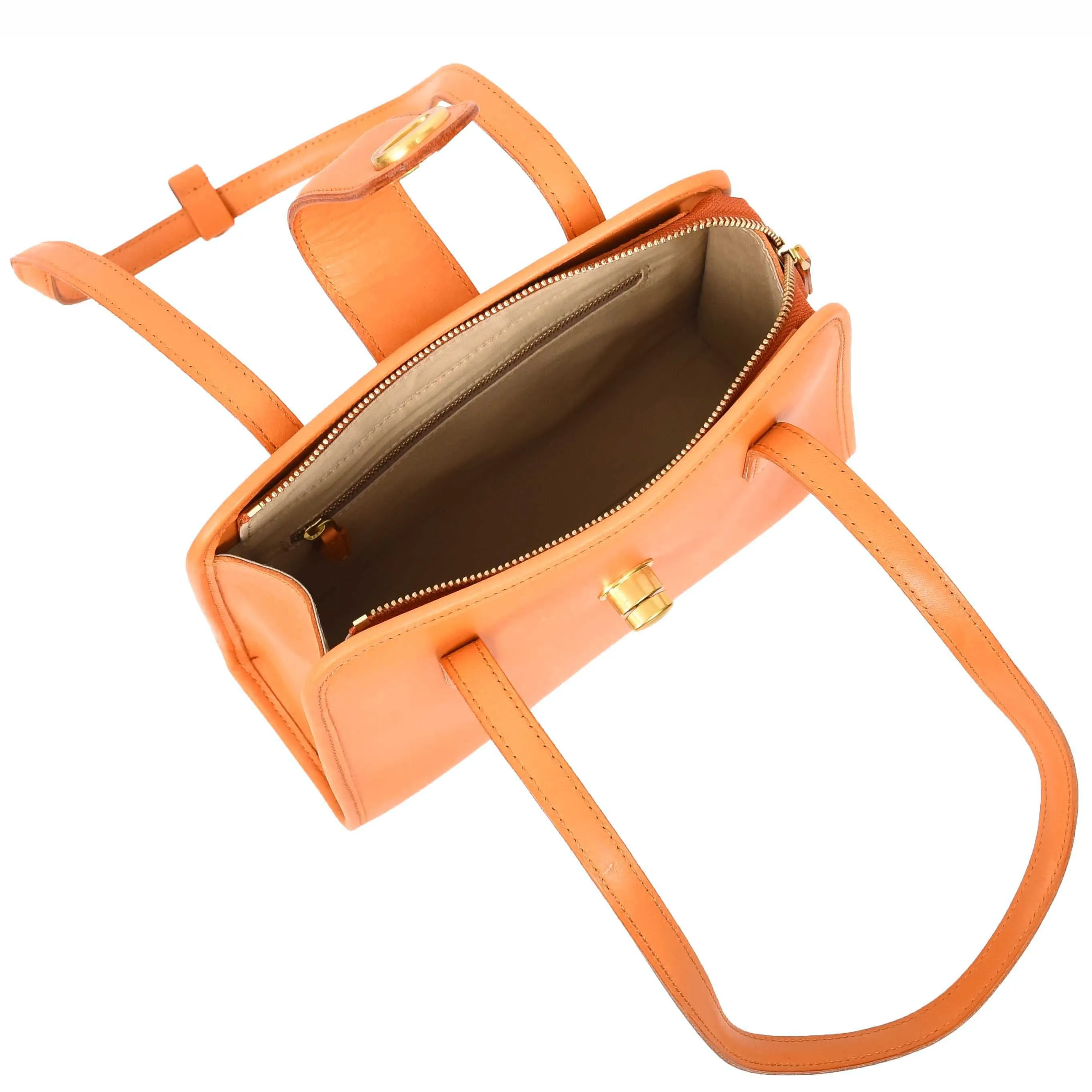Genuine Orange Leather Shoulder Bag for Women Trendy Tote Handbag Fiona
