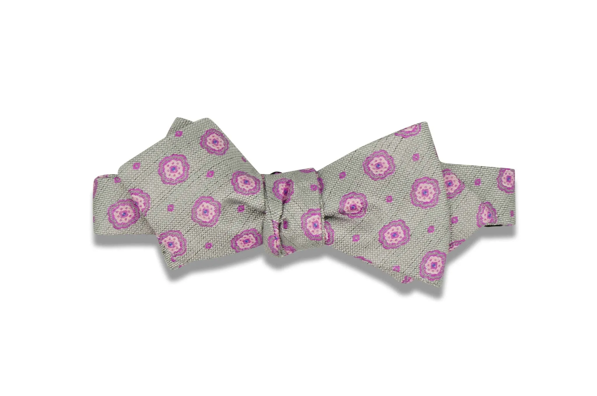 Gray Purple Flowers Silk Bow Tie (self-tie)