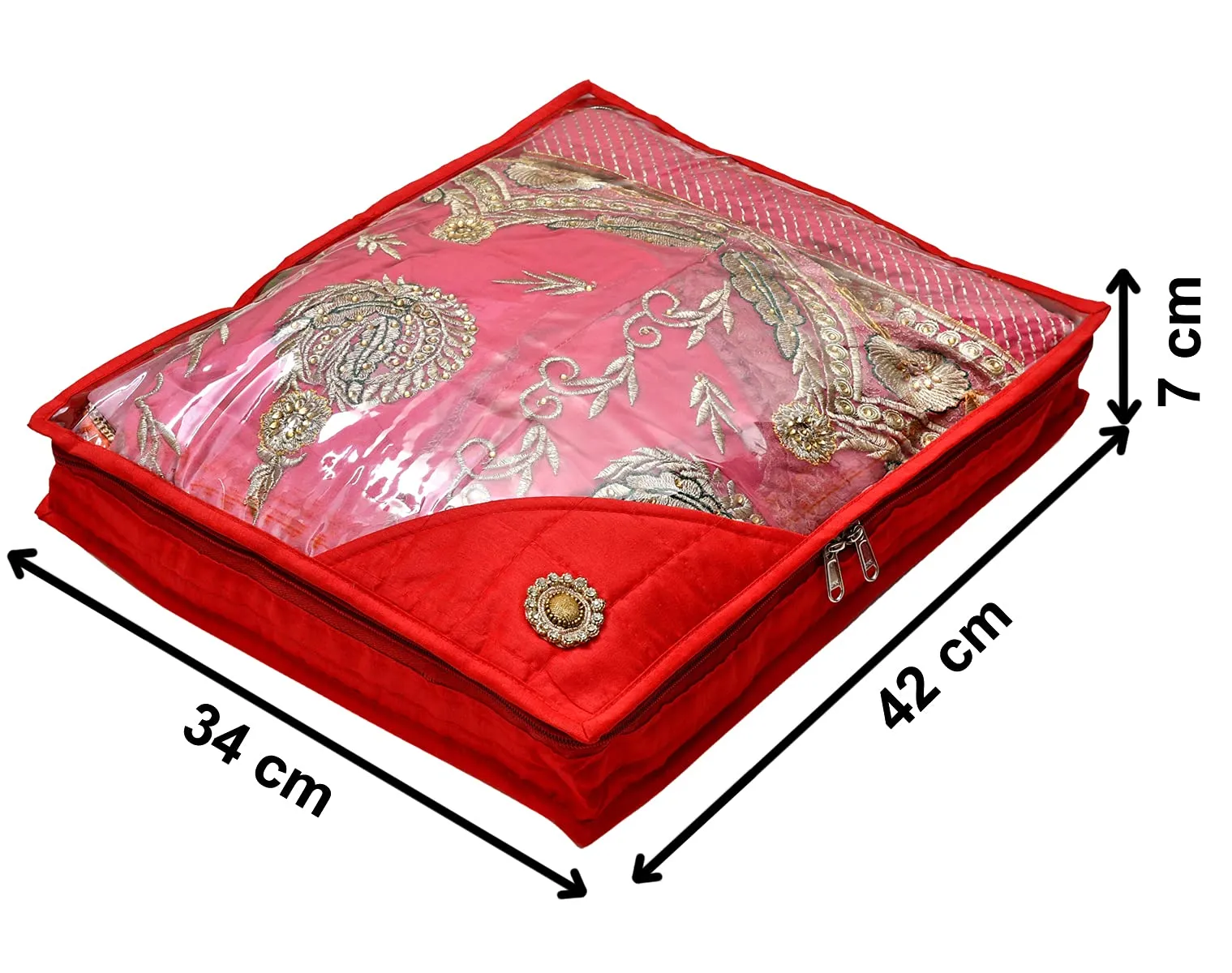 Heart Home Non Woven 3" inch Foldable, Lightweigth Saree Cover/Clothes Organiser For Wardrobe With Transparent Top- Pack of 4 (Red)-HS_38_HEARTH21627