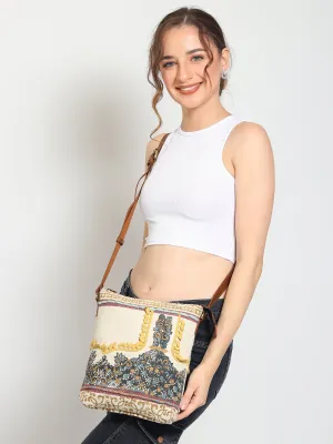 IFAION - COTTON PRINTED & LEATHER SLING BAG