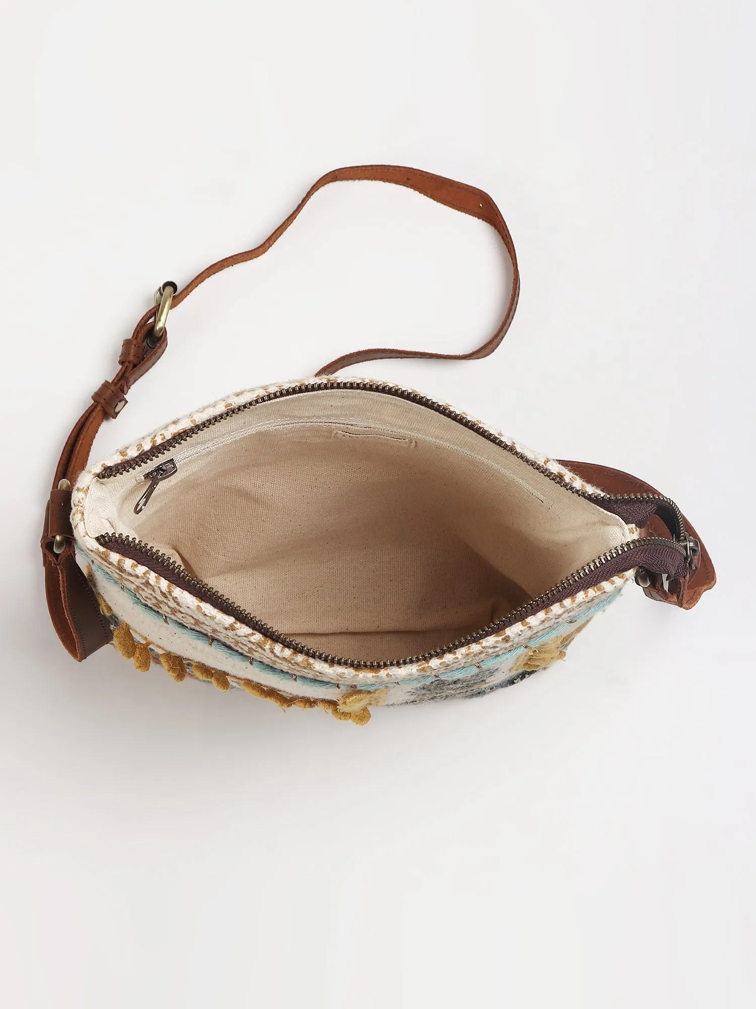 IFAION - COTTON PRINTED & LEATHER SLING BAG