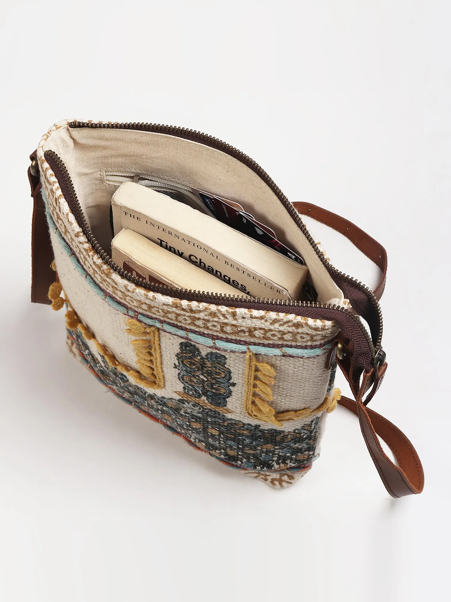 IFAION - COTTON PRINTED & LEATHER SLING BAG
