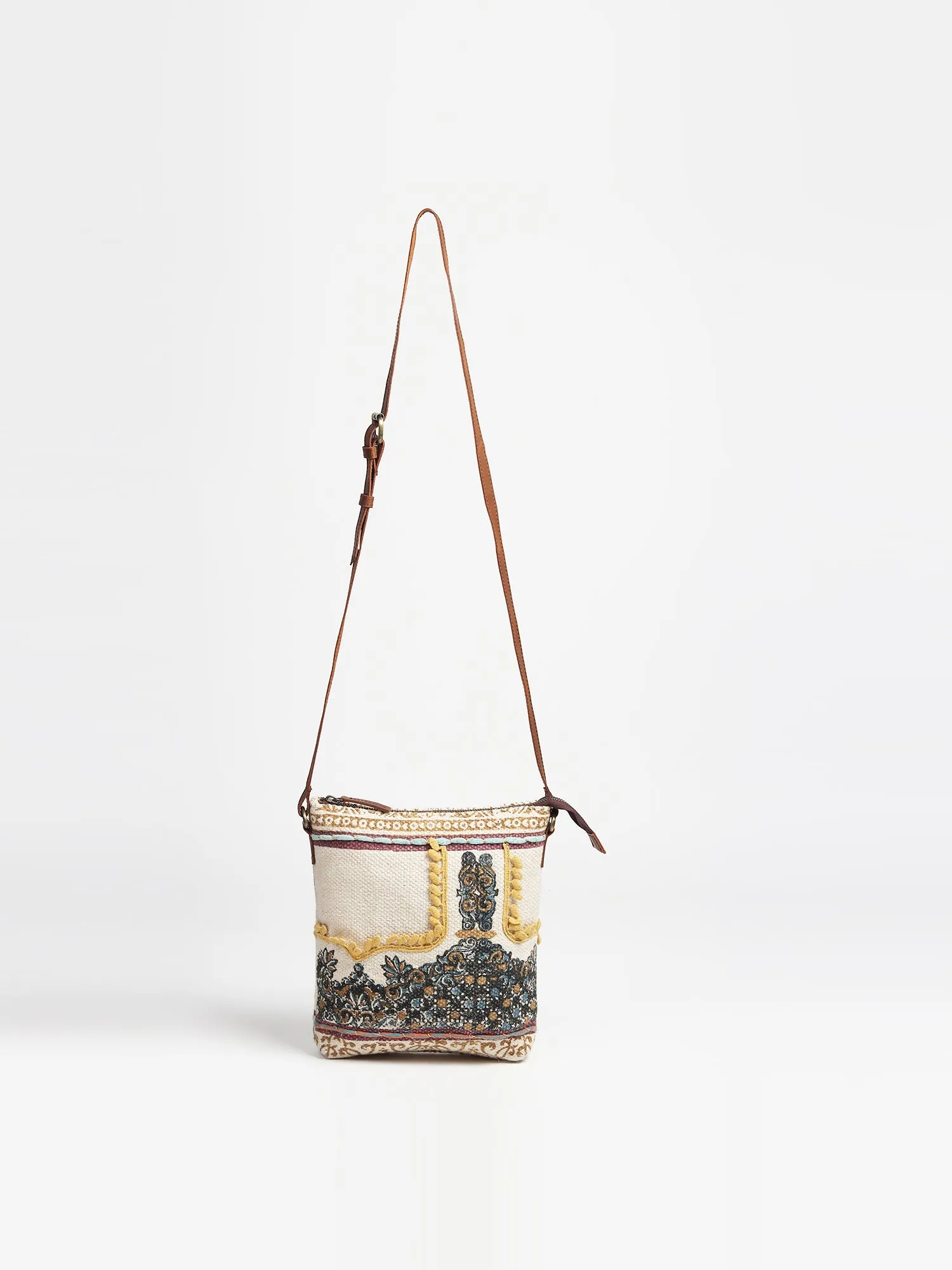 IFAION - COTTON PRINTED & LEATHER SLING BAG