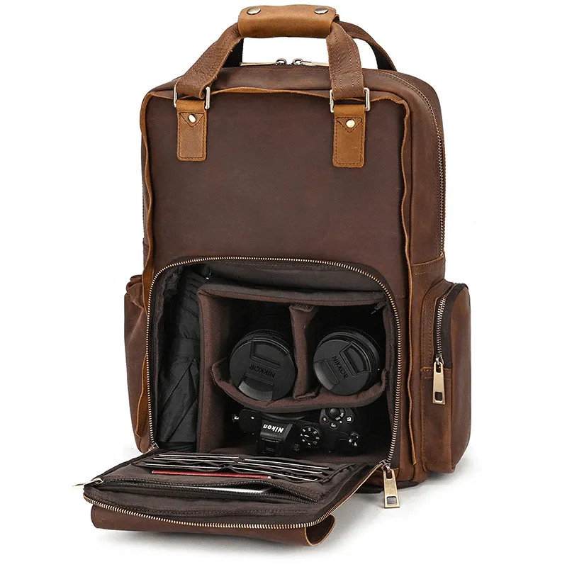 Leather Backpack Premium Camera Bag Outdoor Travel Gear