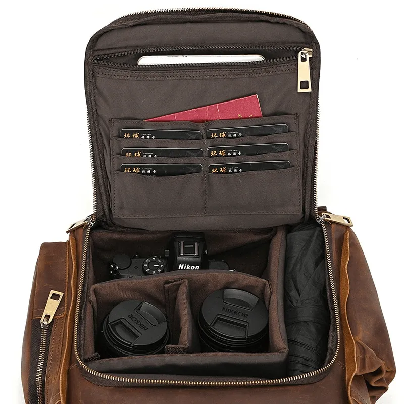 Leather Backpack Premium Camera Bag Outdoor Travel Gear