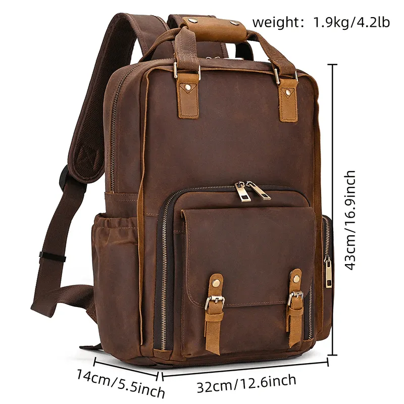 Leather Backpack Premium Camera Bag Outdoor Travel Gear