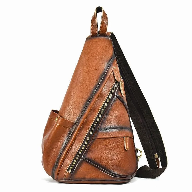 Mens Genuine Leather Single Shoulder Backpack Anti-Theft...