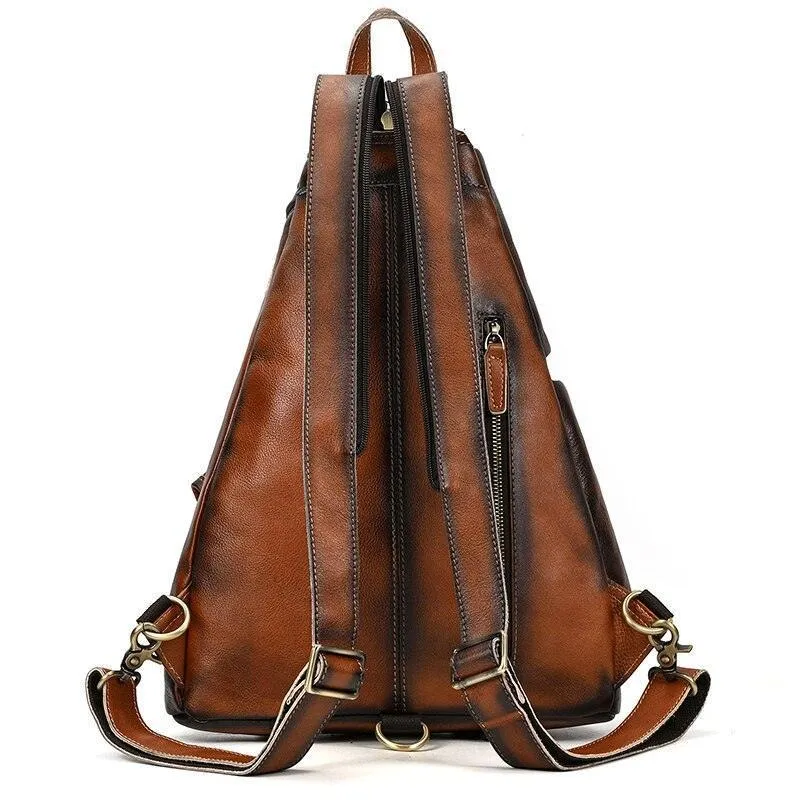 Mens Genuine Leather Single Shoulder Backpack Anti-Theft...