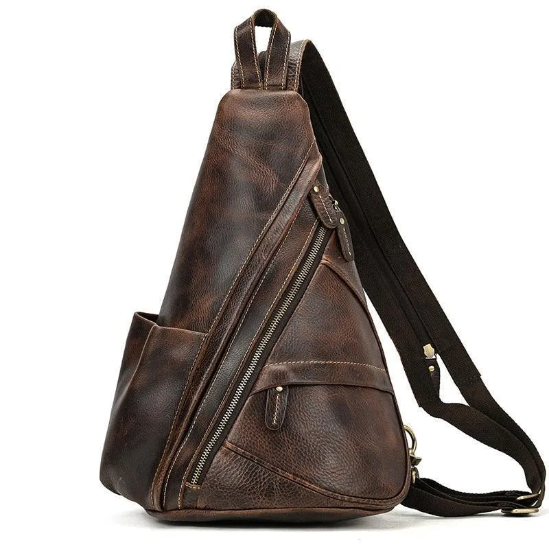 Mens Genuine Leather Single Shoulder Backpack Anti-Theft...