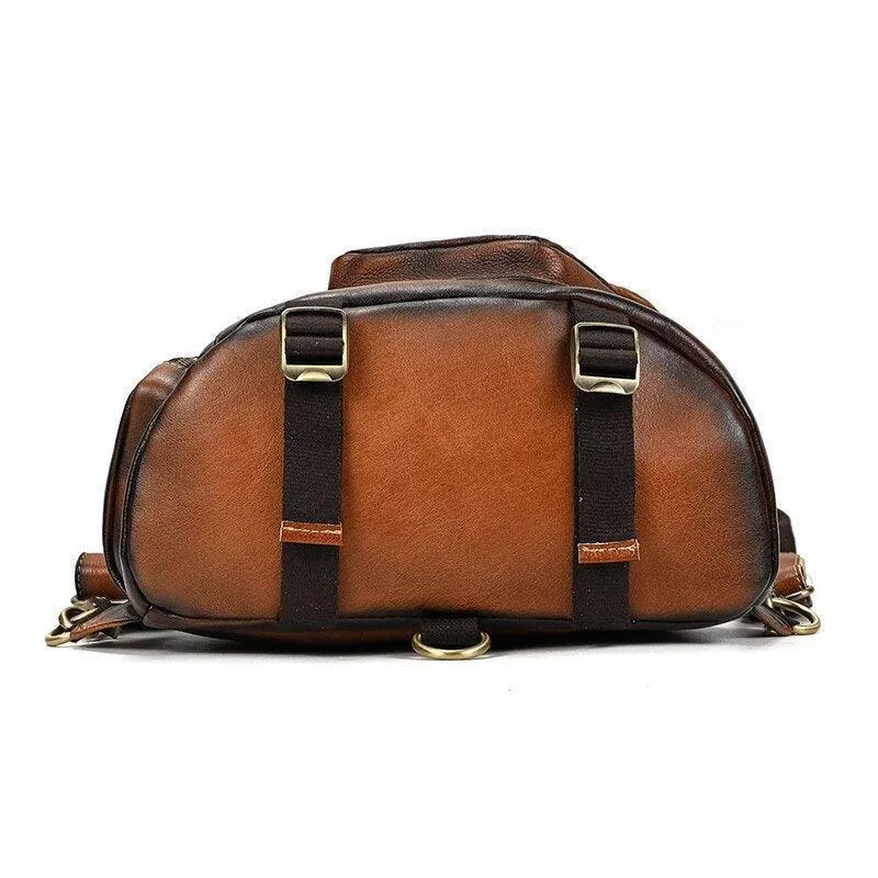 Mens Genuine Leather Single Shoulder Backpack Anti-Theft...