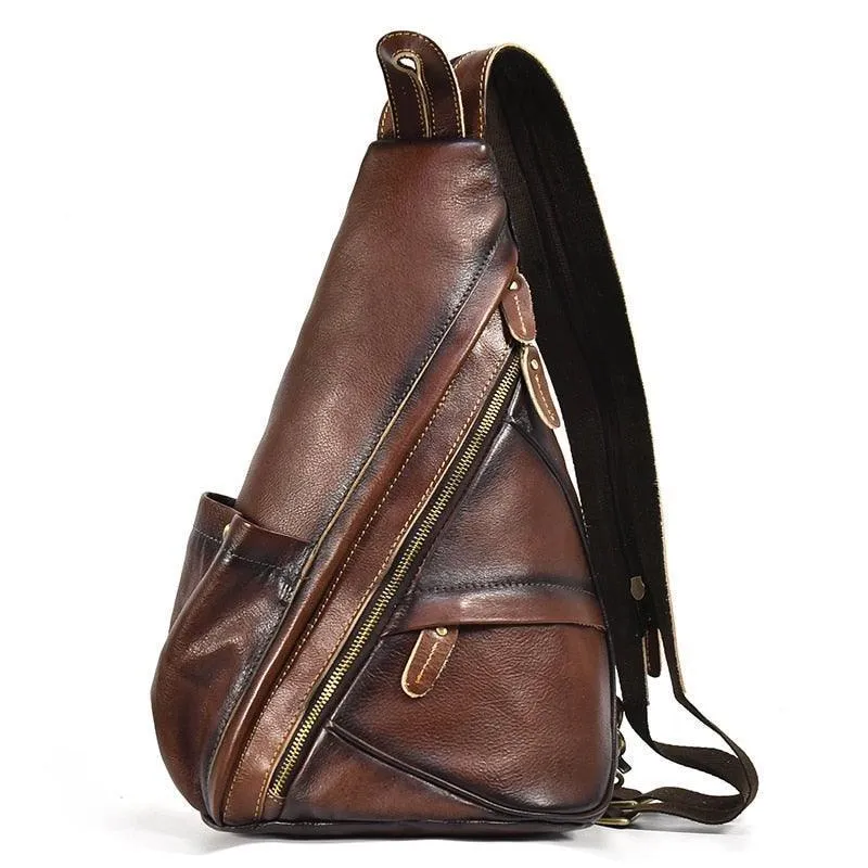Mens Genuine Leather Single Shoulder Backpack Anti-Theft...