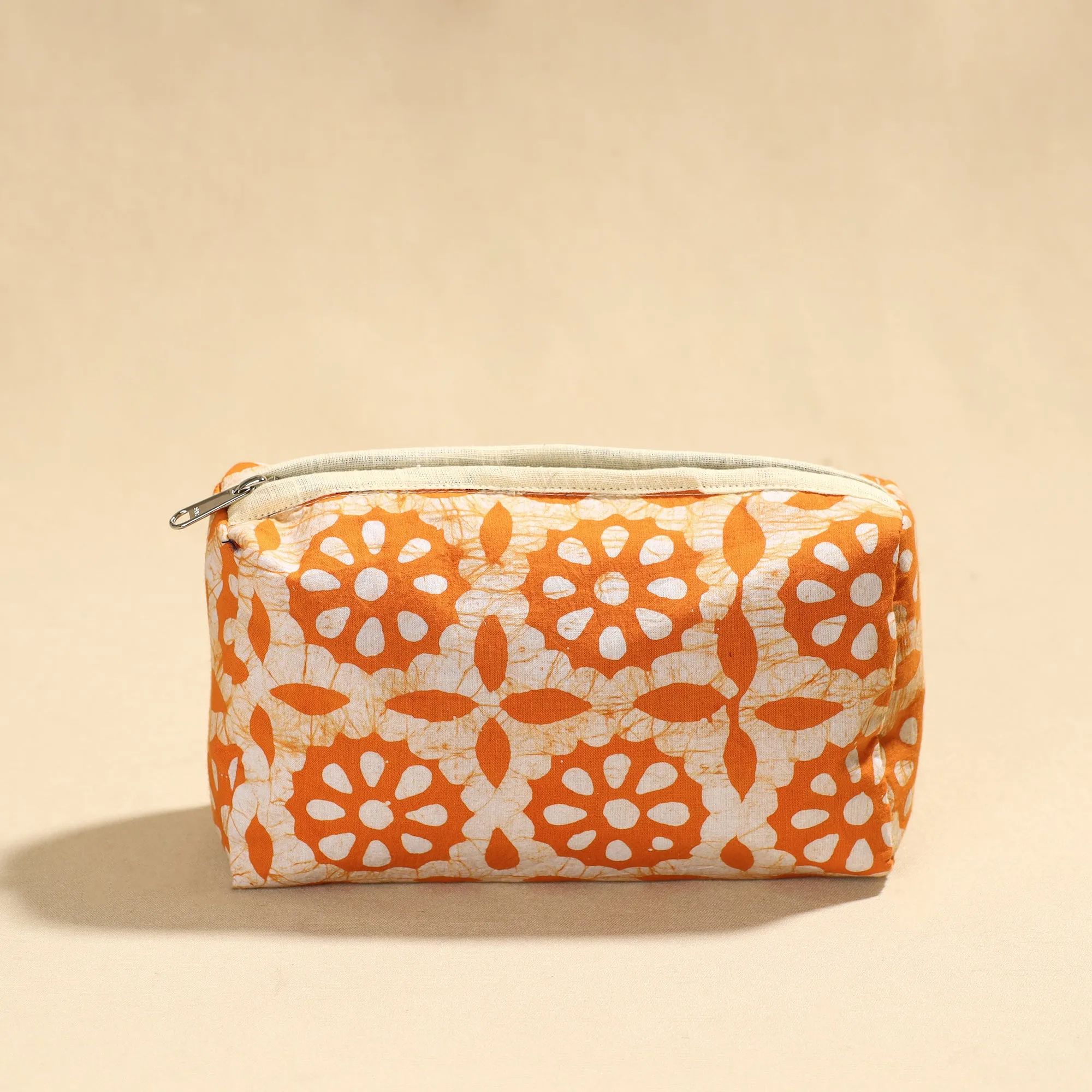 Orange - Hand Batik Printed Cotton Toiletry Pouch 10
