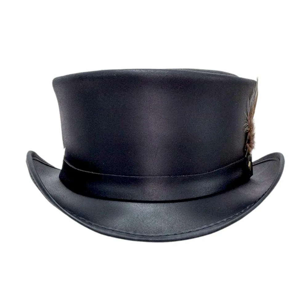 Ostrich Feather Style Leather Top Hat