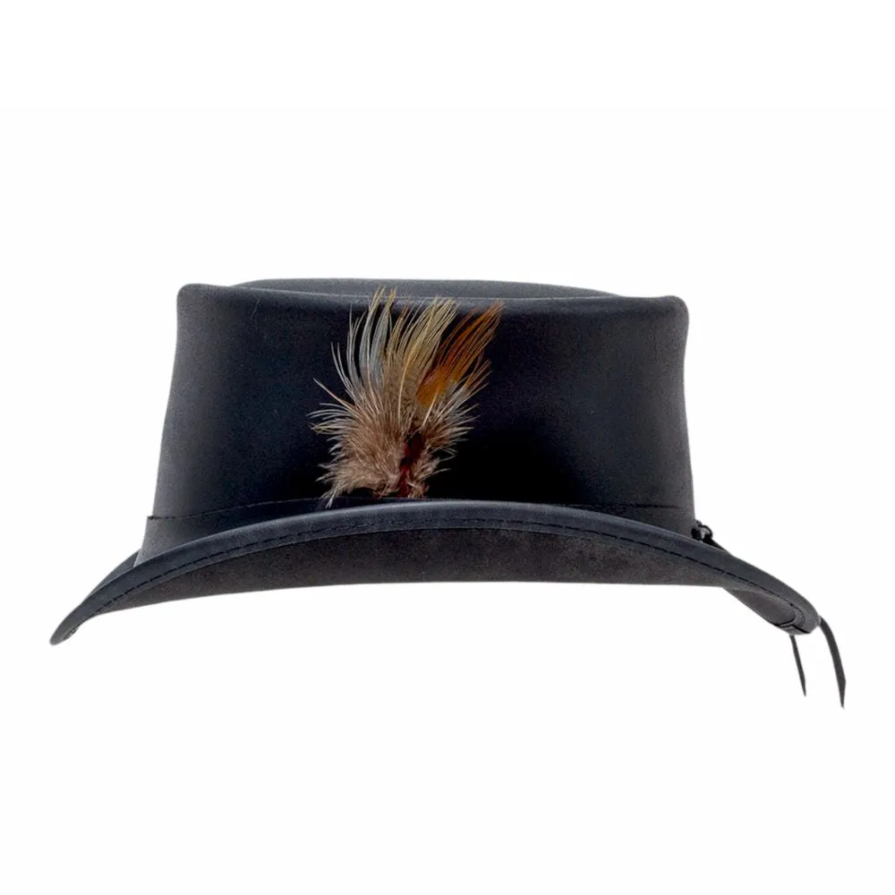 Ostrich Feather Style Leather Top Hat