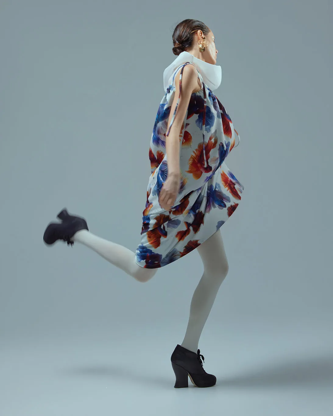 Pleated Tie Strap Printed Dress