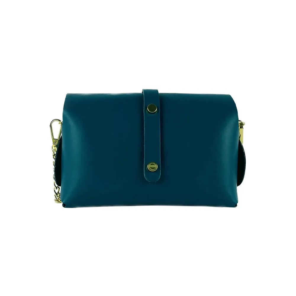 RB1001BZ | Small bag with removable shoulder strap and shiny gold metal closure loop - Teal color