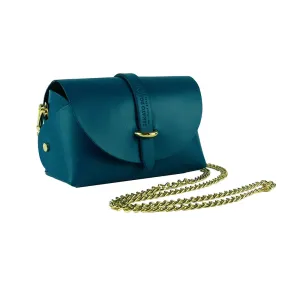 RB1001BZ | Small bag with removable shoulder strap and shiny gold metal closure loop - Teal color