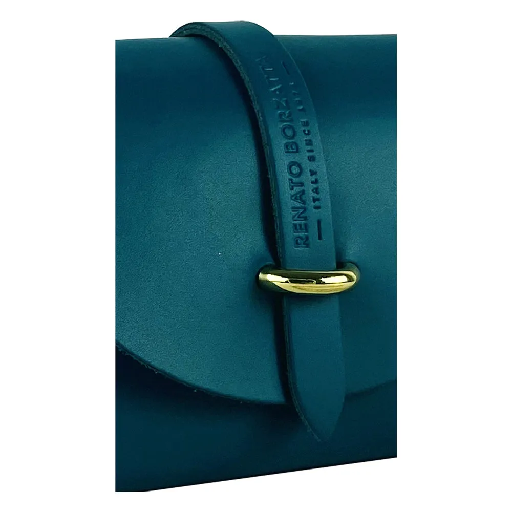 RB1001BZ | Small bag with removable shoulder strap and shiny gold metal closure loop - Teal color