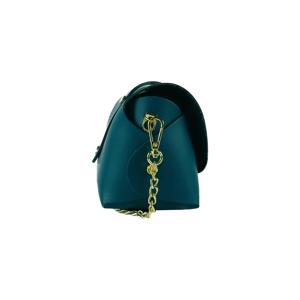 RB1001BZ | Small bag with removable shoulder strap and shiny gold metal closure loop - Teal color