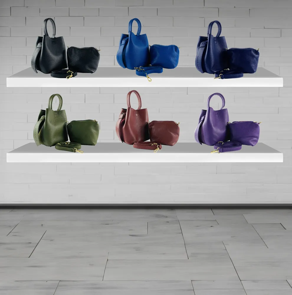RB1006Y | Women's Bucket Bag with Shoulder Bag in Genuine Leather