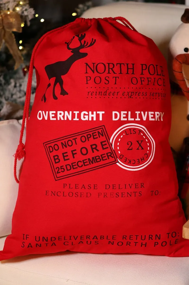 Red North Pole Post Office Linen Gift Bag