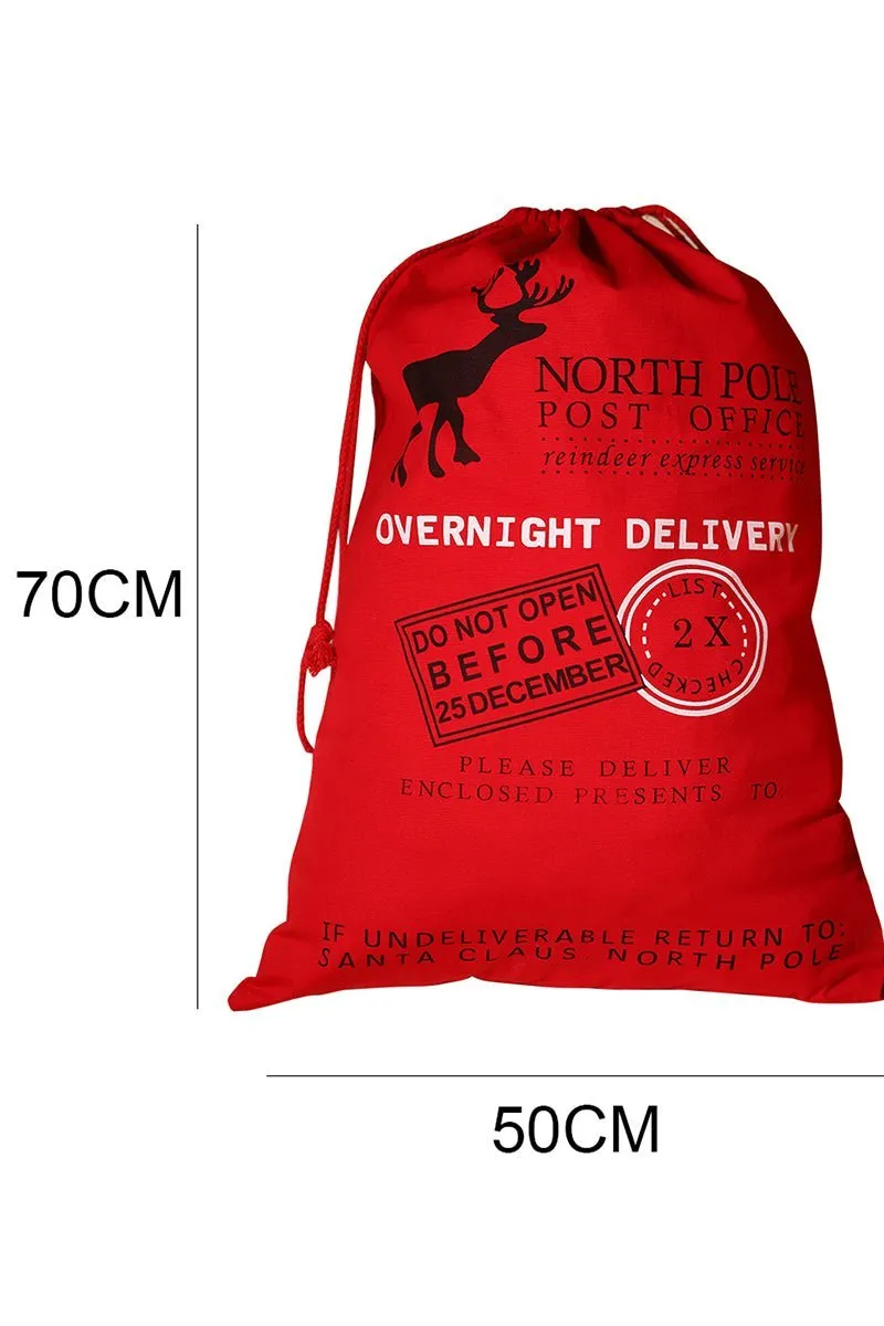 Red North Pole Post Office Linen Gift Bag