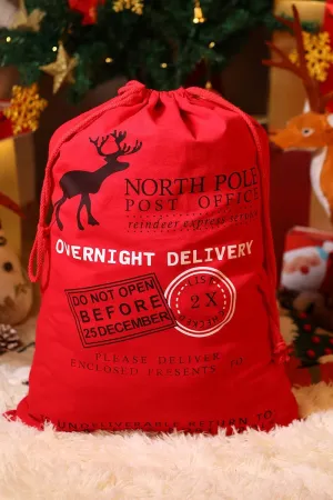 Red North Pole Post Office Linen Gift Bag