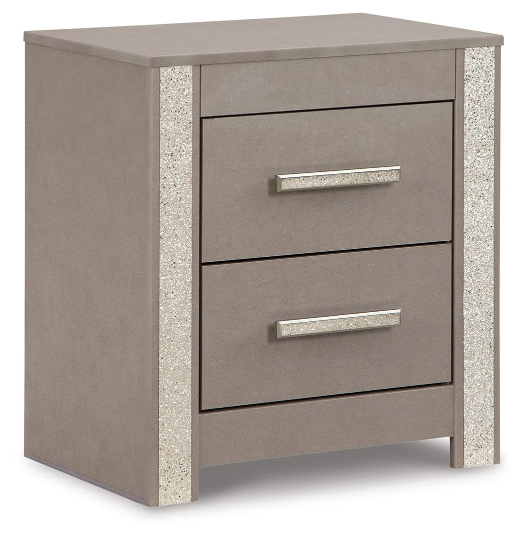 Surancha King Poster Bed with Mirrored Dresser, Chest and 2 Nightstands in Gray