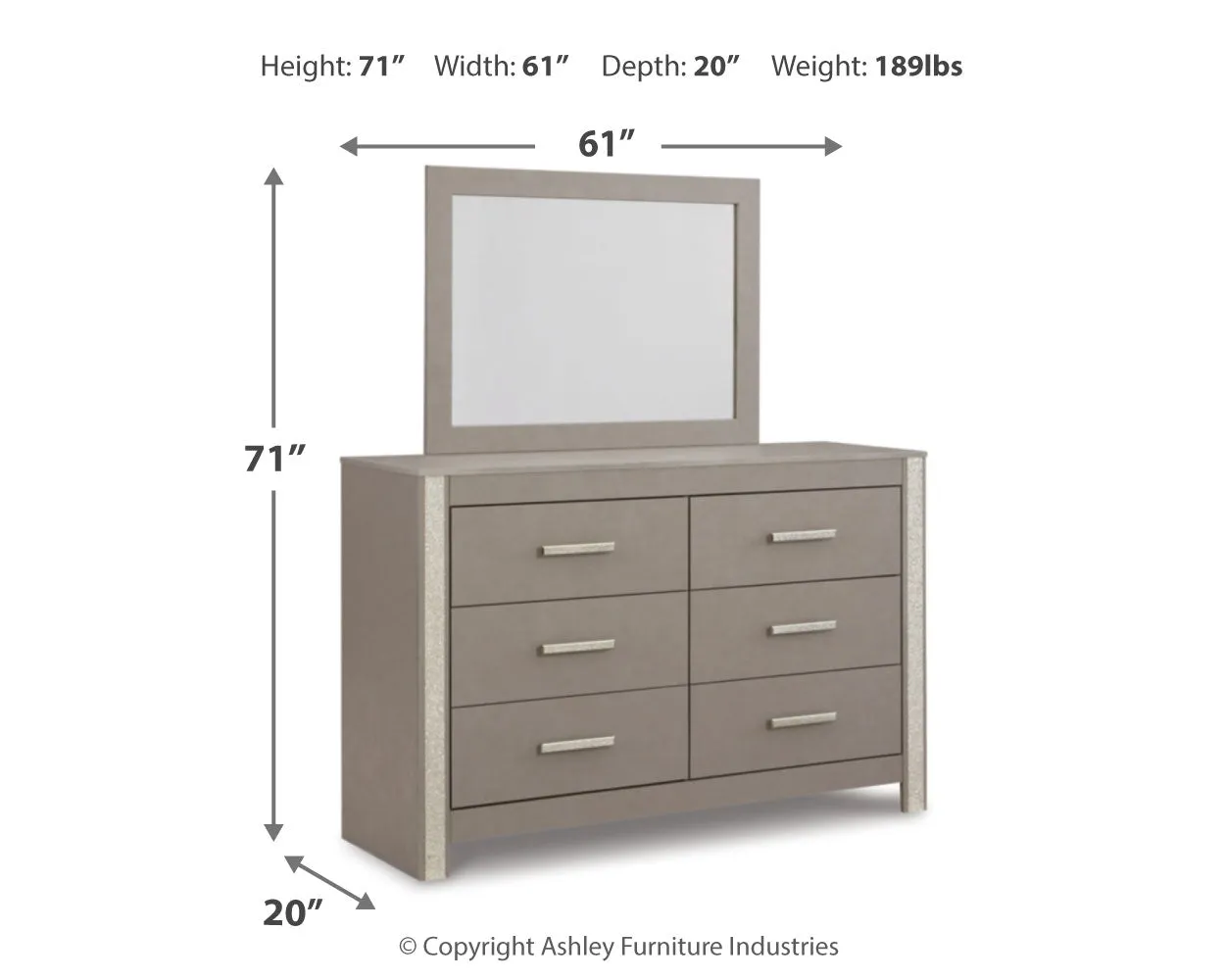 Surancha King Poster Bed with Mirrored Dresser, Chest and 2 Nightstands in Gray