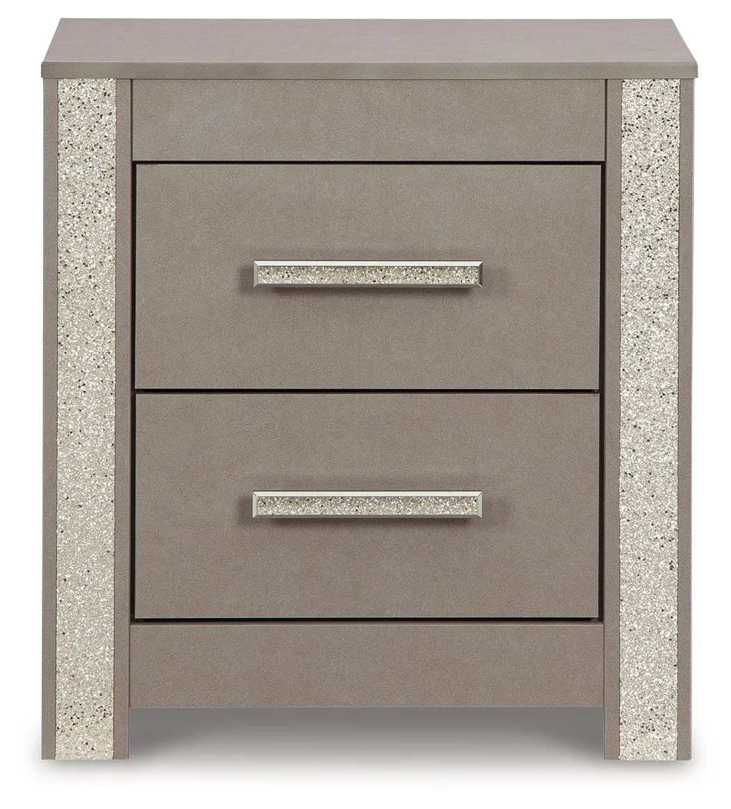Surancha King Poster Bed with Mirrored Dresser, Chest and 2 Nightstands in Gray