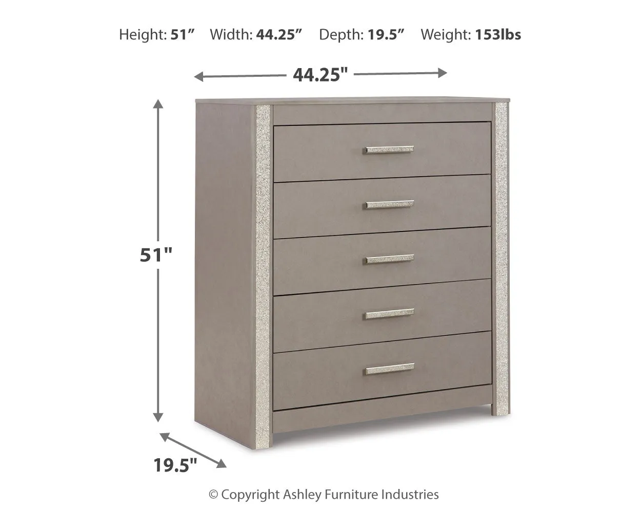 Surancha King Poster Bed with Mirrored Dresser, Chest and 2 Nightstands in Gray