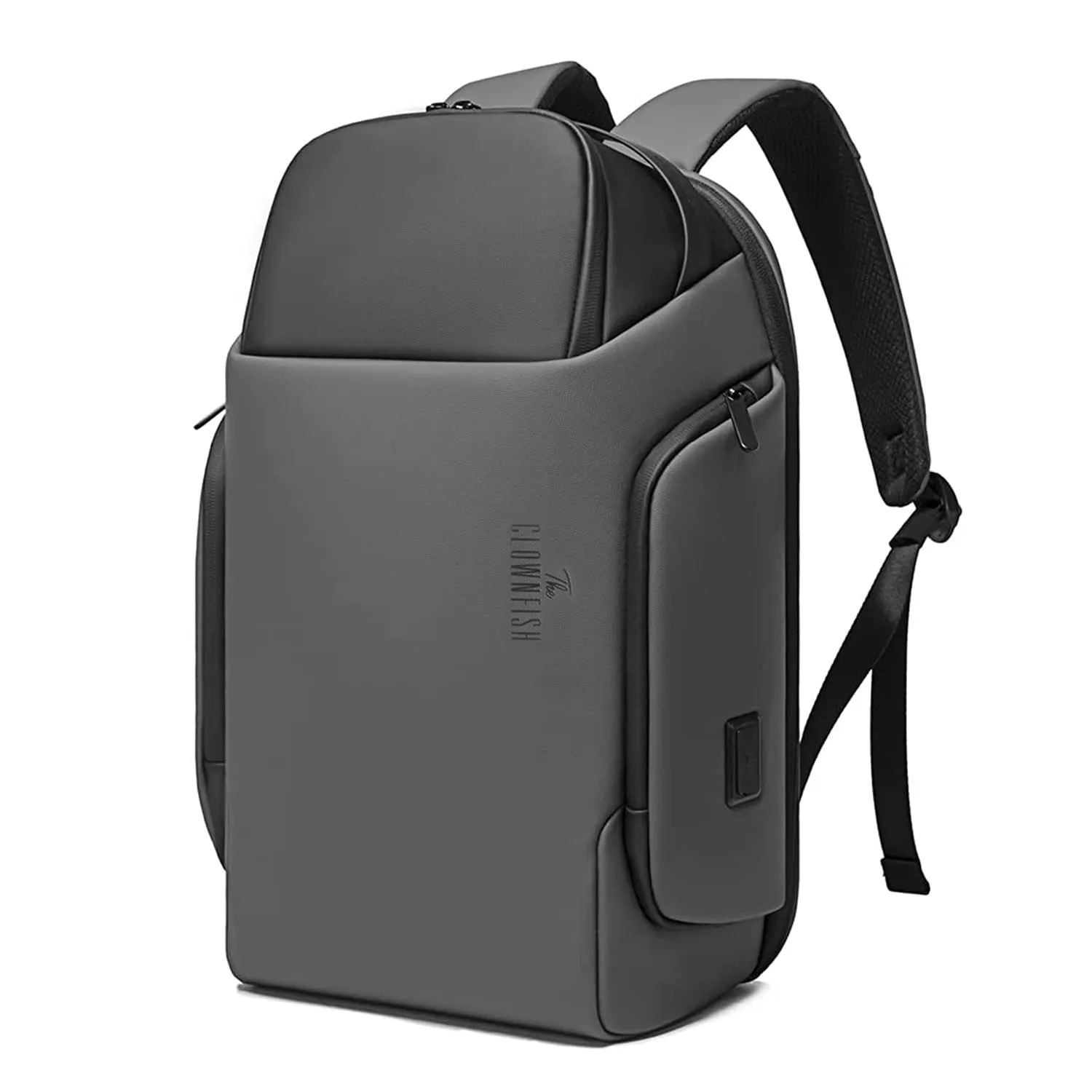 THE CLOWNFISH Water Resistant Polyester Unisex 15.6 inch Travel Laptop Backpack with USB Port (Grey)