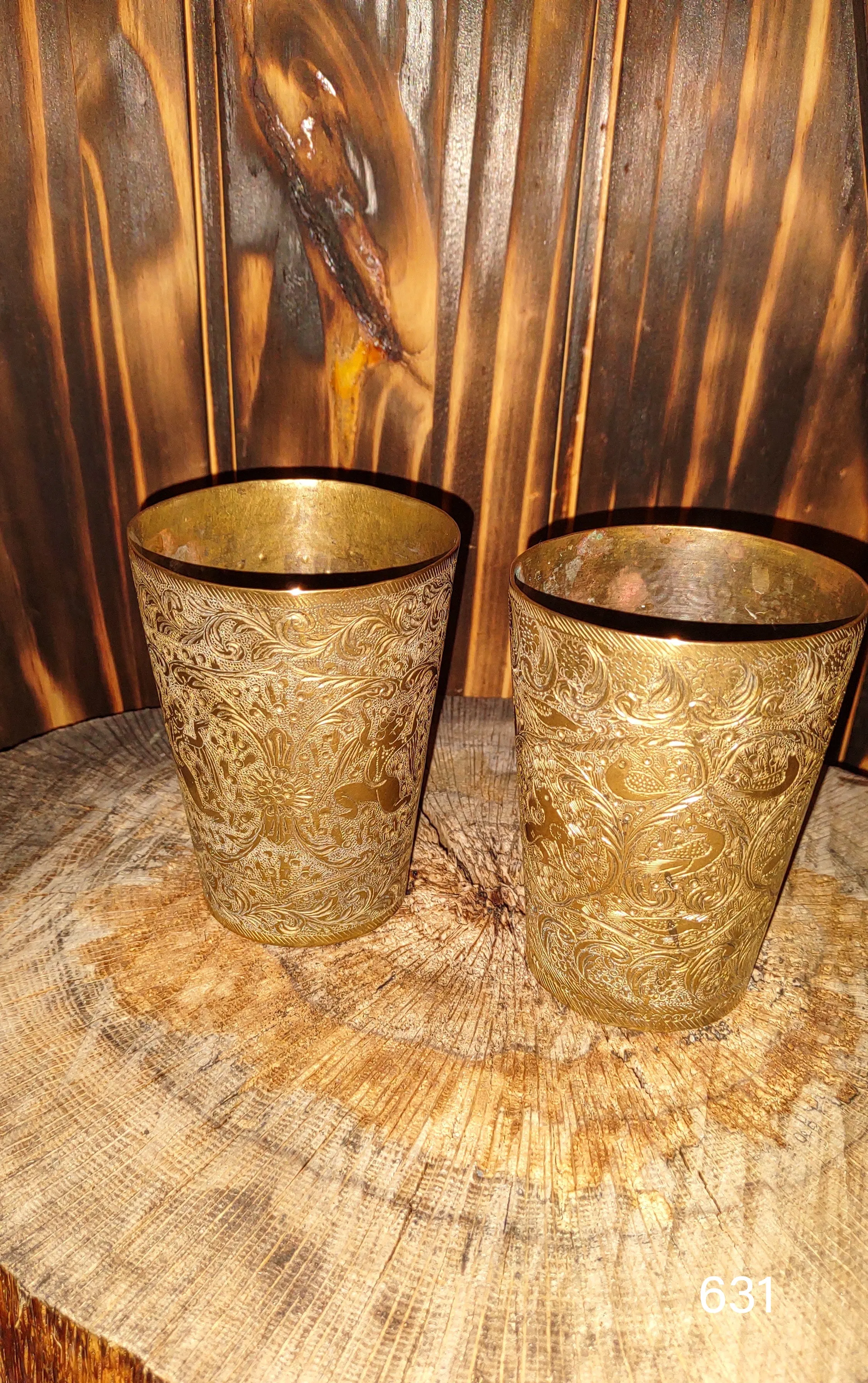 Vintage Brass Etched Tumbler - Set of 2
