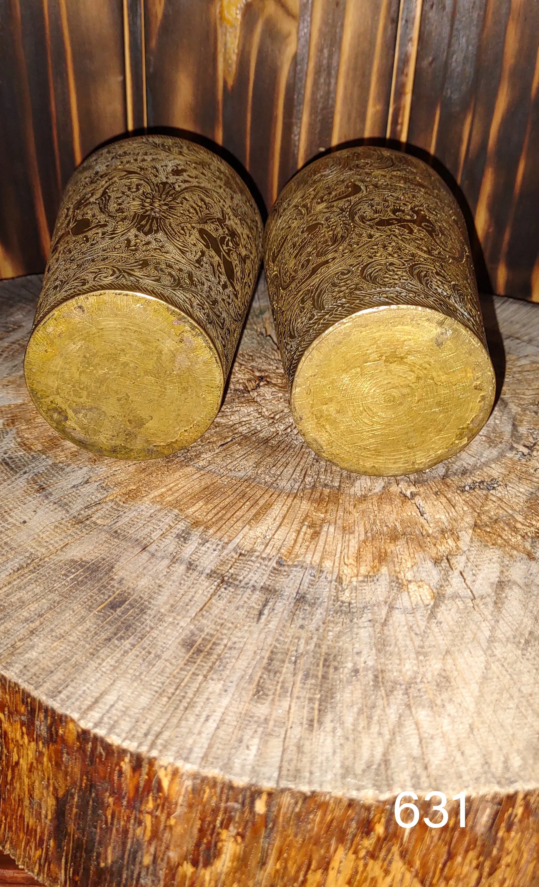 Vintage Brass Etched Tumbler - Set of 2