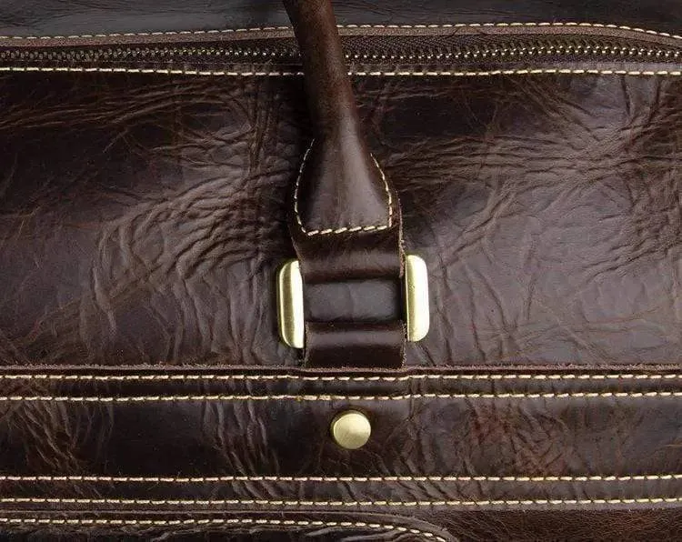 Vintage Brown Leather Wheeled Luggage Trolley Bags